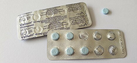 Comprimits de diazepam (Valium), una benzodiazepina utilitzada com a psicofàrmac per tractar ansietat.
